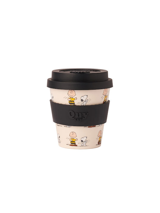 QuyCup Snoopy Dancing Κούπα Κεραμική με Καπάκι Ροζ 230ml