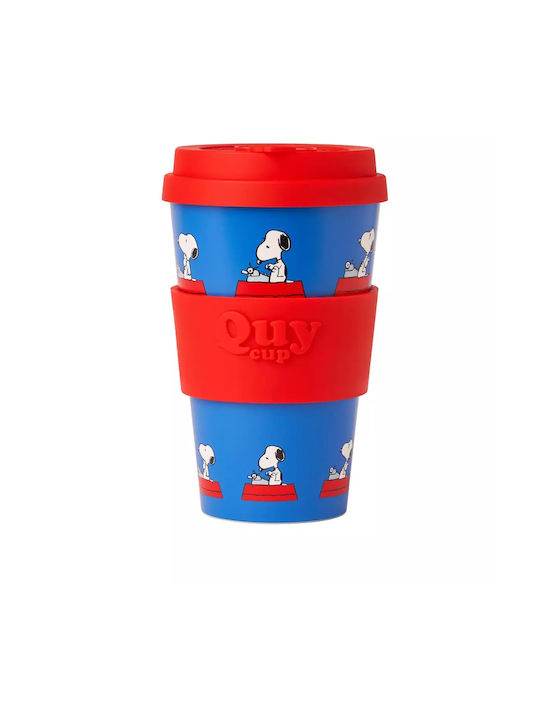 QuyCup Snoopy Writing Cană Ceramică cu Capac Albastru 400ml