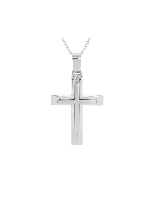 Ioannou24 Men's White Gold Cross 9K Double Sided with Chain