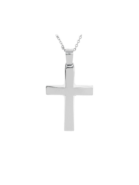 Ioannou24 Men's White Gold Cross 9K Double Sided with Chain