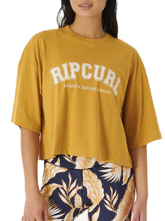 Rip Curl pentru Femei de Vară Crop Top cu Mâneci Scurte Galben