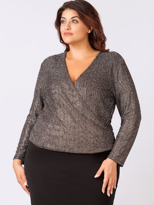Women's Blouse Long Sleeve with V Neckline Brown