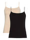 Baumwolle Damen T-Shirts Beige 2Pack