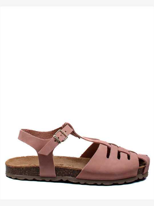 Yokono Leather Women's Flat Sandals in Pink Color