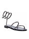 Leather Women's Flat Sandals with Strap in Silver Color
