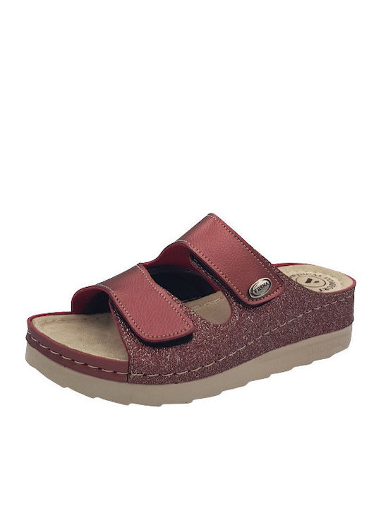 Leather Women's Flat Sandals Anatomic in Burgundy Color