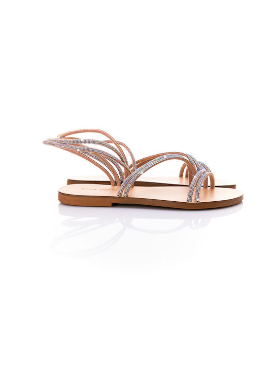 Sofia Manta Leather Women's Sandals with Strass Silver