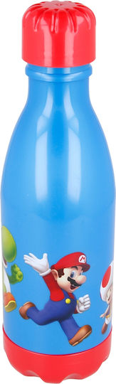 Stor Plastic Kids Water Bottle Super Mario with Screw-on Cap Non Spill Blue 560ml