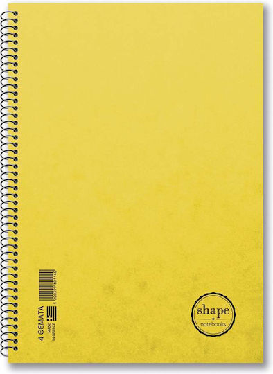 Shape Notebooks Spiral Notebook Ruled B5 4 Subjects Yellow 1pcs