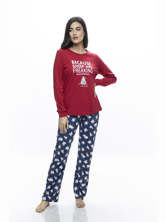 Galaxy Winter Damen Pyjama-Set Baumwolle Rot