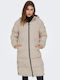 Only Women's Long Puffer Jacket for Spring or Autumn Beige