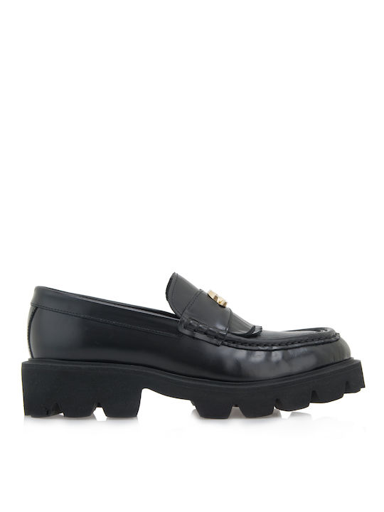 Leather Women's Loafers in Black Color