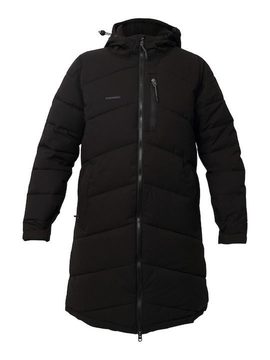 Emerson Women's Long Puffer Jacket for Spring or Autumn with Hood Black