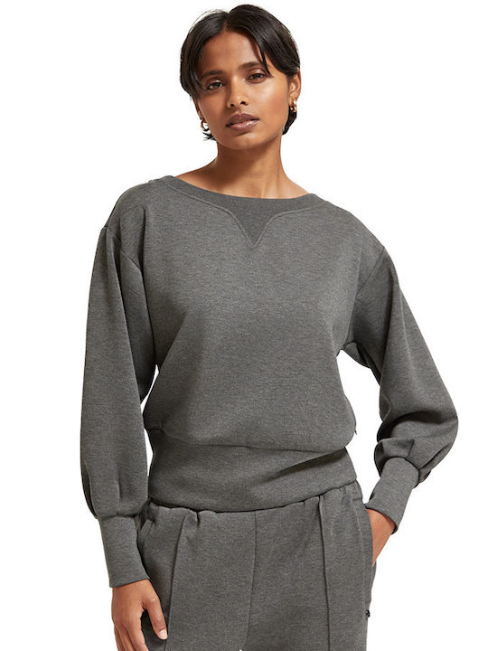 Boatneck Women's Athletic Blouse Long Sleeve Gray