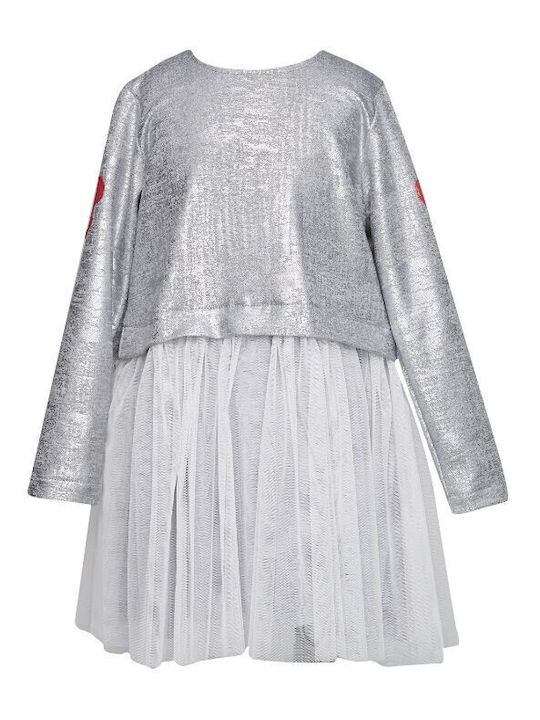Children's Dress Long Sleeve Tulle Silver