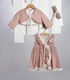 New Life Roz Set de Haine de Botez cu Rochie , Accesorii pentru păr & Cardigan Tricotat 3buc