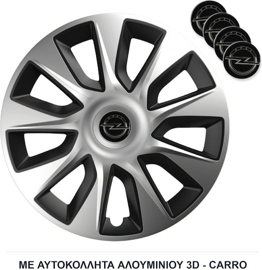 Versaco Auto Radkappen Set Stratos mit Marke Opel 4Stück 15" Schwarz