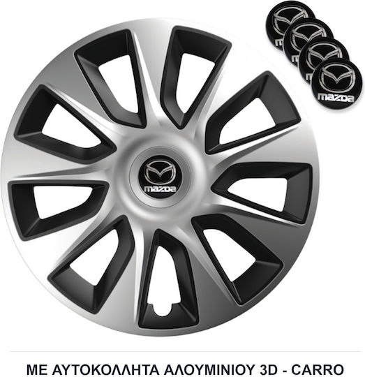 Versaco Car Hubcap Set Stratos with Mazda Emblem 15" 4pcs Black