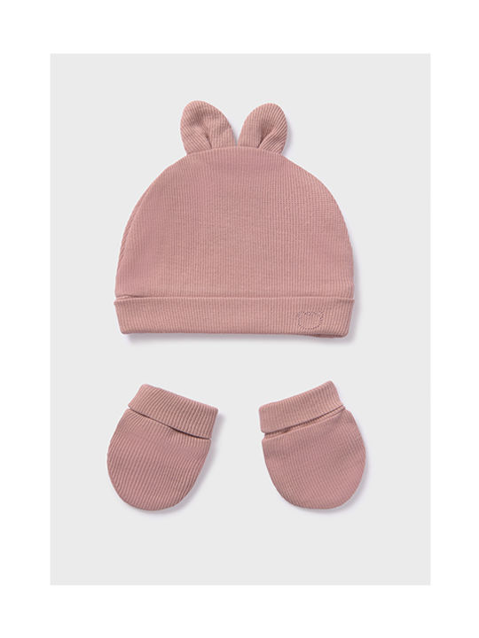 Mayoral Kids Beanie Set with Gloves Knitted Pink for Newborn