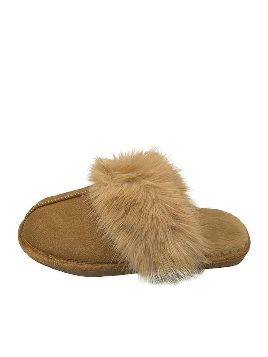 Winter Damen Hausschuhe mit Fell Braun