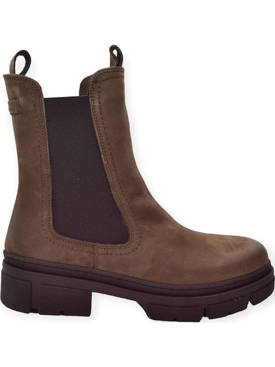 Leather Women's Chelsea Boots with Medium Heel Brown