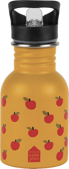 Petit Jour Paris Sticlă Pentru Copii Din Oțel Inoxidabil Cu Pai Portocalie 350ml