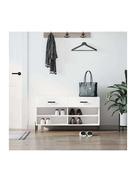 Wooden Shoe Organizer with 4 Shelves White 102x...