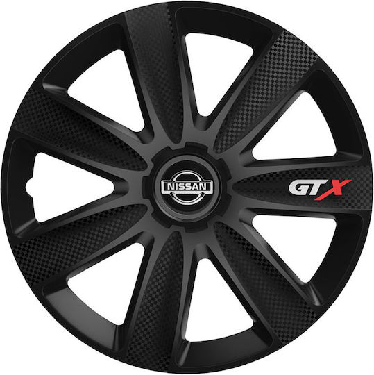 Versaco Car Hubcap Set Gtx Carbon with Nissan Emblem 16" 4pcs Black