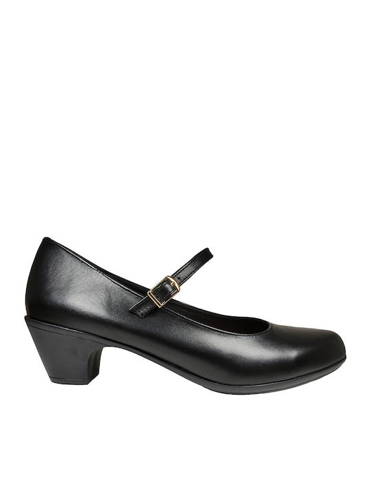 Dafni Leather Heels with Strap Black