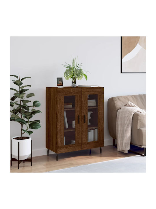 Floor Metallic / Particle Board Living Room Display Cabinet with Glass Oak 69.5x34x90cm