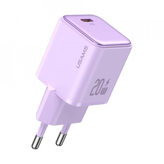 Usams Charger Without Cable with USB-C Port 20W Power Delivery Purple (CC183)