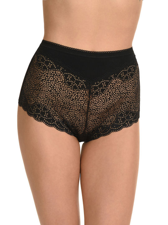 Miss Rosy Cotton High-waisted Women's Slip with Lace Black