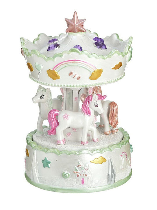 Inart Christmas Illuminated Decorative Carousel White with Music and Movement 17x12x12cm.
