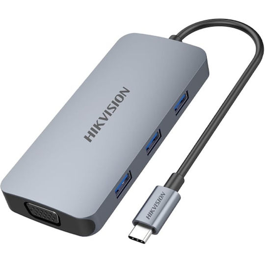 Hikvision USB-C Stație de andocare cu HDMI 4K PD Gri (HS-HUB-DS801)