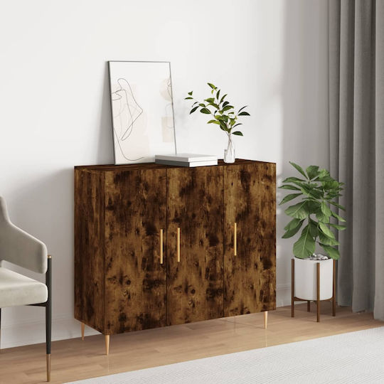 Sideboard Wooden with Mirror Brown 90x34x80cm