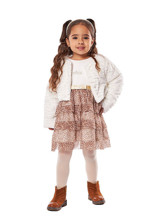 Hashtag Kids Dress Set with Coat Tulle Animal Print Brown