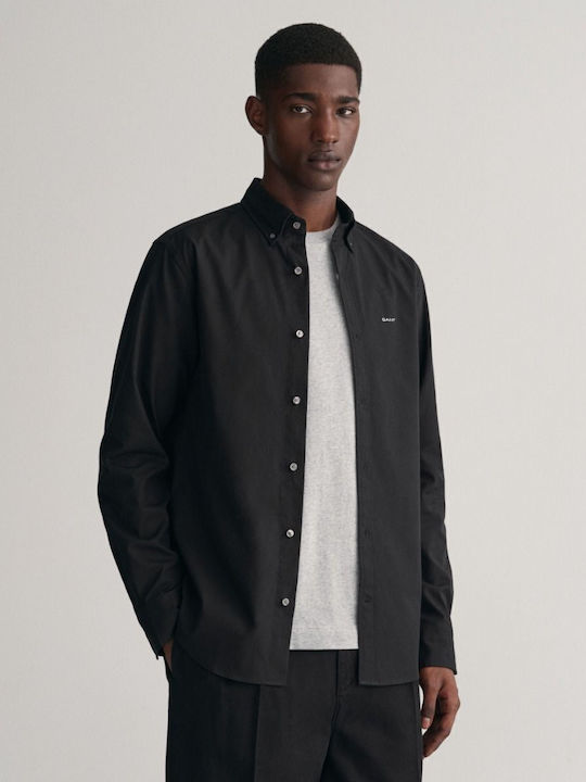 Long Sleeve Cotton Shirt in Regular Fit Black