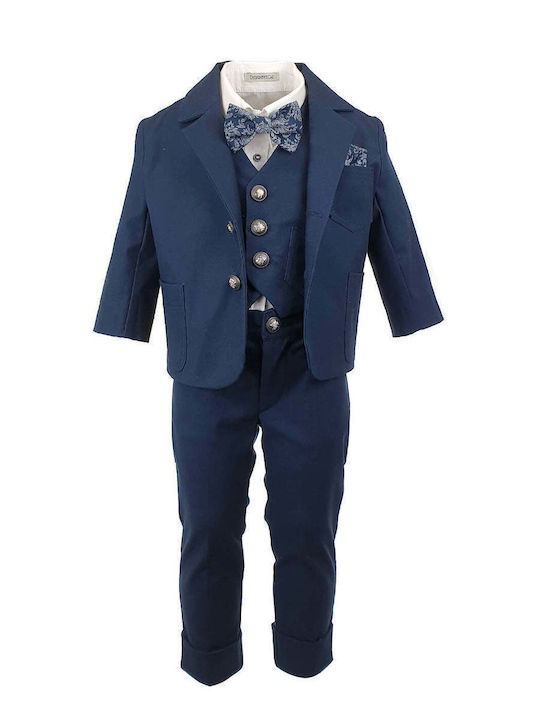 Designer's Cat Boys Baptism Suit with Vest 7pcs Navy Blue