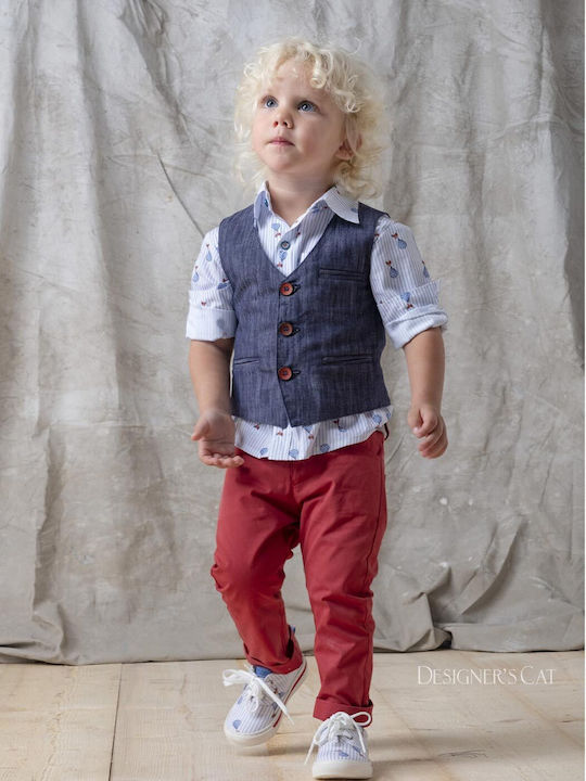 Designer's Cat Boys Baptism Suit with Vest 5pcs Blue