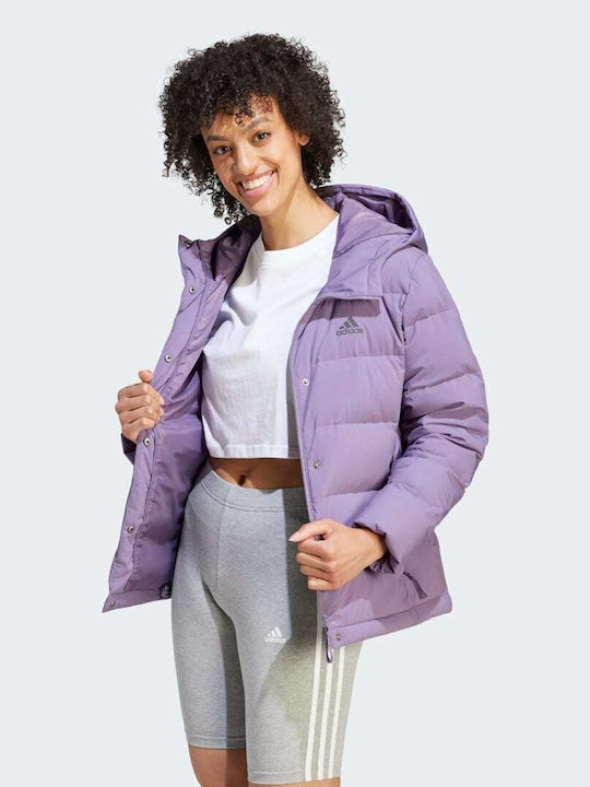 Adidas Helionic Women's Short Puffer Jacket for Winter with Hood Purple