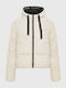 Women's Short Puffer Jacket for Winter with Hood Beige