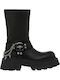 Thrilling Le Leather Women's Biker Boots with Medium Heel Black