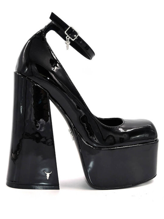Windsor Smith Patent Leather Black Heels with Strap Pat