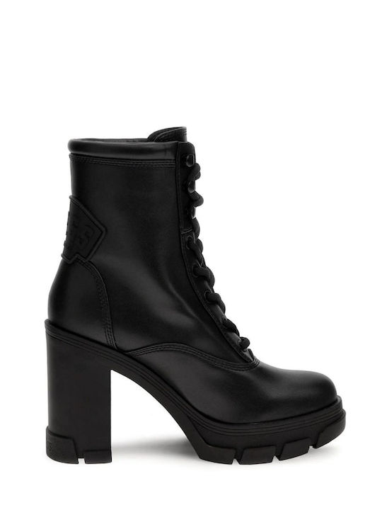 Leather Women's Ankle Boots with High Heel Black