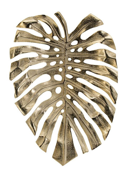 Artekko Monstera Διακοσμητική Πιατέλα Μεταλλική Χρυσή 48x34x3.5εκ.