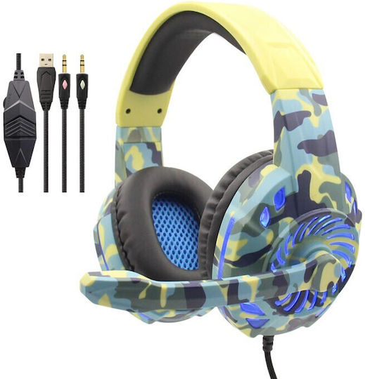 Komc G305 Over Ear Gaming Headset με σύνδεση USB / 2x3.5mm Μπλε