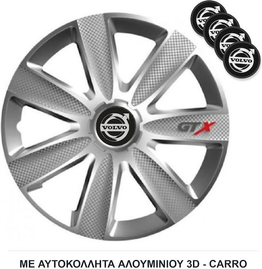 Versaco Car Hubcap Set Carbon GTX with Volvo Emblem 14" 4pcs Silver