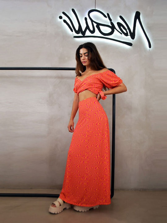 ILLUSION RT LONG SKIRT STRIPES ORANGE MAGENTA LONG SKIRT ORANGE