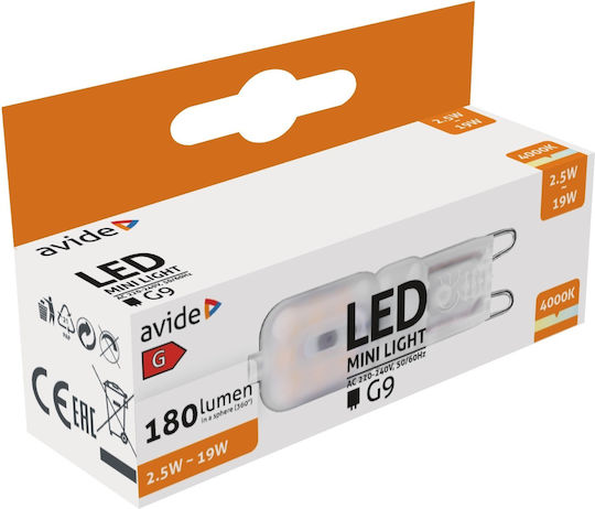Avide ABG9NW-2.5W-B Λάμπα LED 2.5W για Ντουί G9 Φυσικό Λευκό 180lm
