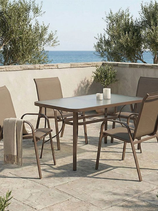 Garten- und Outdoor-Möbelsets Typsatz Speisesaal 5 Stücke Herstellerfarbe Braune mit Sonnenschirmhalter
